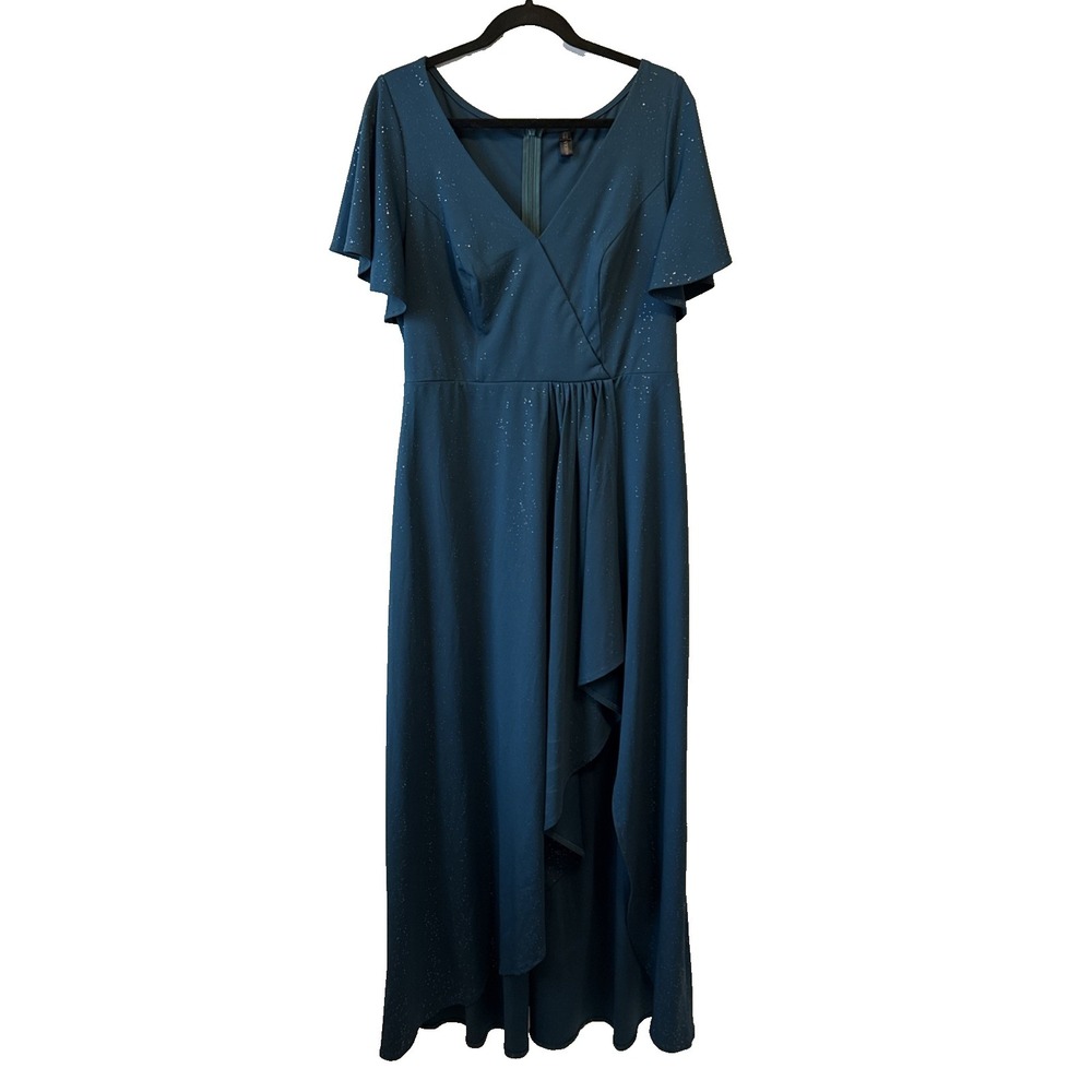 Ever Pretty Sparkle & Shine Glitter Ruffle Hi Lo Front Slit Dress Womens 14 Glam